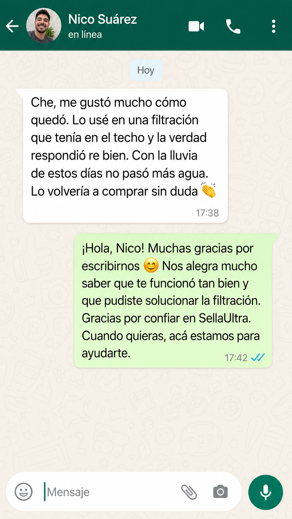 Opini&oacute;n real de cliente por WhatsApp 5